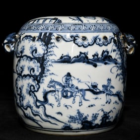 An Exquisite Blue and White Character and Story Pattern Stool