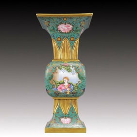 A Exquisite Cloisonne Lotus Pattern Character and Story Pattern Vase