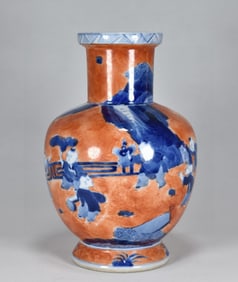 An Exquisite Iron-Red Blue and White Character and Story Pattern Vase