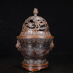 A Rare Bronze Seawater and Dragon Pattern Double-Ears Censer