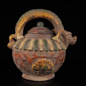 An Exquisite Tang Tri-Color Glazed Pottery Dragon Pattern Ewer