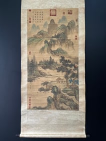 A Chinese Vertical Scroll Ink Painting of Landscape on Paper