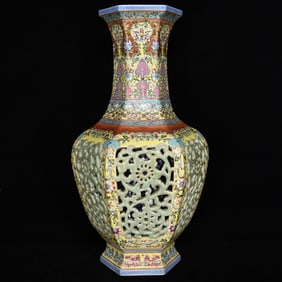 A Huge Celadon Glazed Hollow Flower Pattern Vase