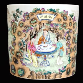 An Exquisite Famille-Rose Figure and Story Pattern Brush Pot