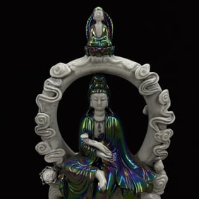 A Huge Blance-De-Chine Painted Color Statue of Avalokitesvara