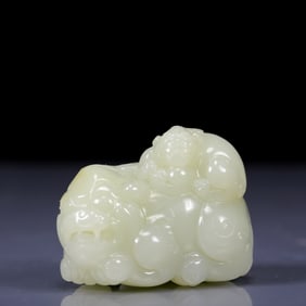 An Exquisite White Jade Lions Ornament