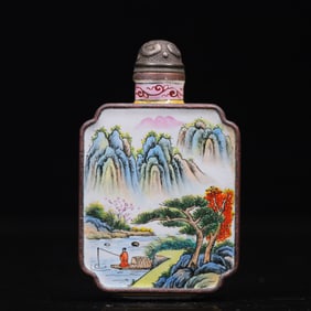 An Exquisite Painted Enamel Landscape and Figure Pattern Snuff Bottle