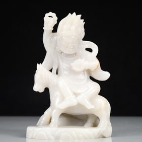 An Exquisite White Jade Statue of Mammon Ornament
