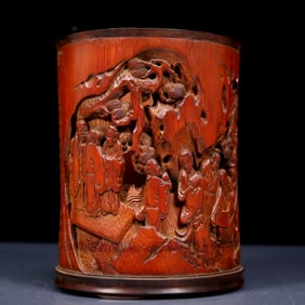 An Exquisite Bamboo Character and Story Pattern Brush Pot