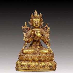 A Solemn Gilt Bronze Statue of Manjusri