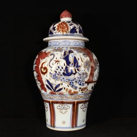 A Huge Blue and White Painted Gold Character and Story Pattern with Cover Jars