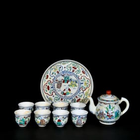 A Set of Fine Doucai Figure Pattern Tea Sets