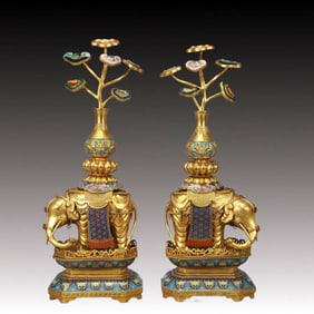 A Pair of Rare Cloisonne Elephant Ornaments