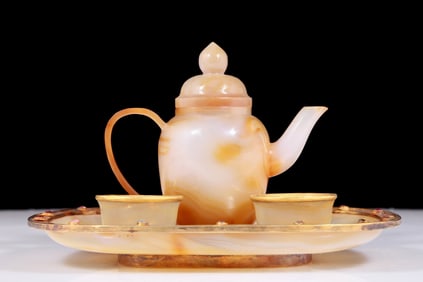 A set of exquisite agate gold-covered tea sets
