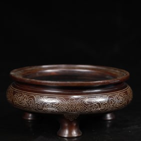 A Rare Bronze Lotus Pattern Tripod Censer