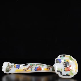 An Exquisite White Jade Figure and Story Pattern Ruyi Ornament