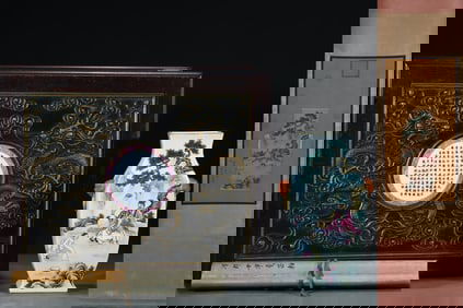 An Exquisite Famille-Rose Character and Story Pattern Double-Ears Vase,With Poem,With Chinese