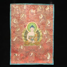 A Rare Brocade Painted Color Statue of Sakyamuni Tangka