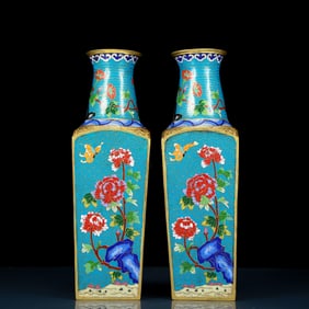 A pair of exquisite cloisonne 'butterfly flower' vases