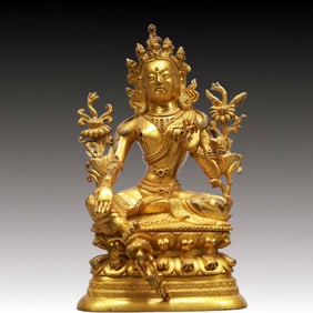 A Solemn Gilt Bronze Statue of Tara