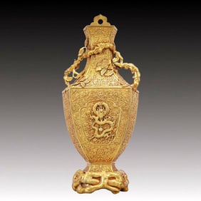 A Rare Gilt Bronze Lotus and Dragon Pattern Vase
