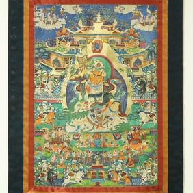 A Rare Brocade Painted Color Statue of Mammon Tangka