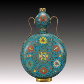 A Rare Cloisonne Lotus Pattern Double-Ears Vase