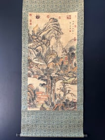 A Chinese Vertical Scroll Ink Painting of Landscape on Paper
