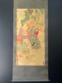 A Chinese Vertical Scroll Ink Painting of Character and Story on Paper