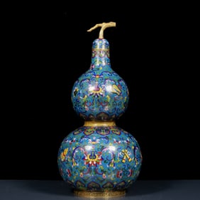A Huge Cloisonne Eight Treasures Pattern Gourd-Shaped Vase