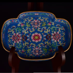 An Exquisite Enamel Blue Glazed Painted Gold Flower Pattern Brush Washer