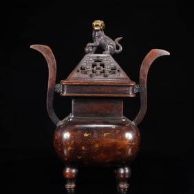 A Rare Gilt Bronze Auspicious Beast Pattern Double-Ears Censer