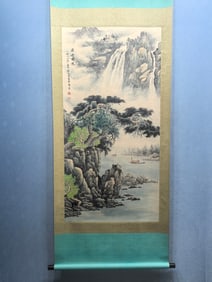 A Chinese Vertical Scroll Ink Painting of Landscape and Figure on Paper