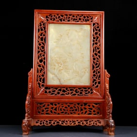 A Huge White Jade Landscape and Figure Pattern Table Screen