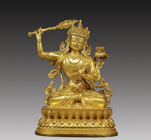 A Solemn Gilt Bronze Statue of Manjusri