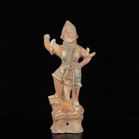 An Exquisite Tang Tri-Color Glazed Pottery Statue of Heavenly King
