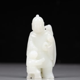 An Exquisite White Jade Bird Pattern Figure  Ornament