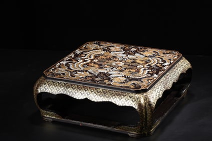 A Huge Carved Lacquer Painted Gold Dragon and Phoenix Pattern End Table