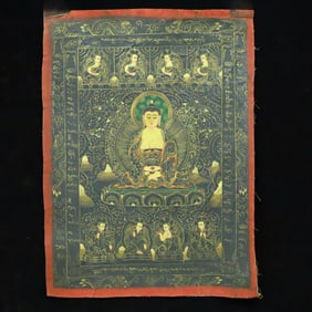 A Rare Brocade Painted Color Statue of Sakyamuni Tangka