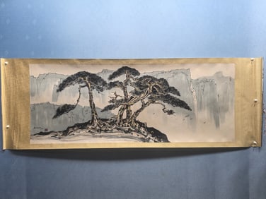 A Chinese Ink Painting of Landscape on Paper