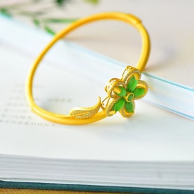 An Exquisite Sterling Silver-Gold Plated Inlaid Jasper Bracelet,Inlaid Diamond