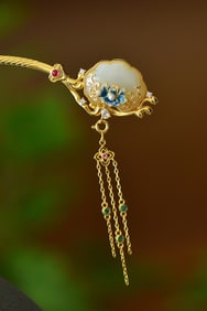 An Exquisite Sterling Silver Inlaid White Jade Enamel Hairpin,Inlaid Diamond