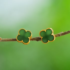 A Pair of Exquisite Sterling Silver-Gold Plated Inlaid Jasper Earrings