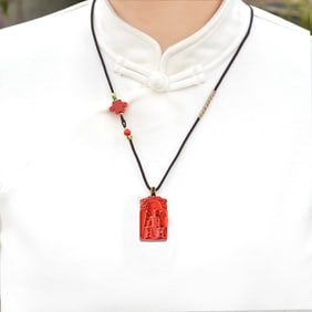 An Exquisite Cinnabar Figure Pattern Pendant