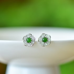 A Pair of Exquisite Sterling Silver Inlaid Jasper Earrings