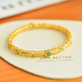 An Exquisite Sterling Silver-Gold Plated Inlaid Jasper Bracelet,Inlaid Diamond