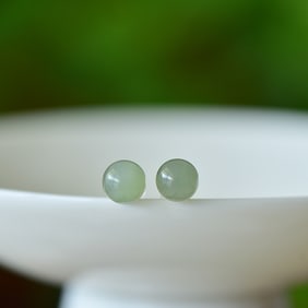A Pair of Exquisite Sterling Silver Inlaid Greenish Jade Earrings