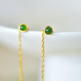 A Pair of Exquisite Sterling Silver-Gold Plated Inlaid Jasper Earrings