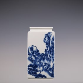 An Exquisite Blue and White Character and Story Pattern with poem Vase