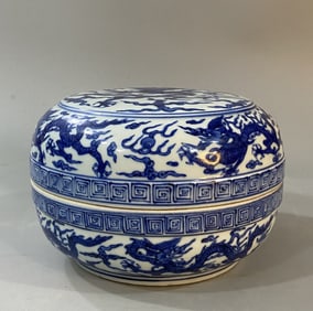 An Exquisite Blue and White Dragon Pattern Box